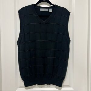 Oscar de la Renta Men's Windowpane Cotton V-Neck Sweater Vest Size Large